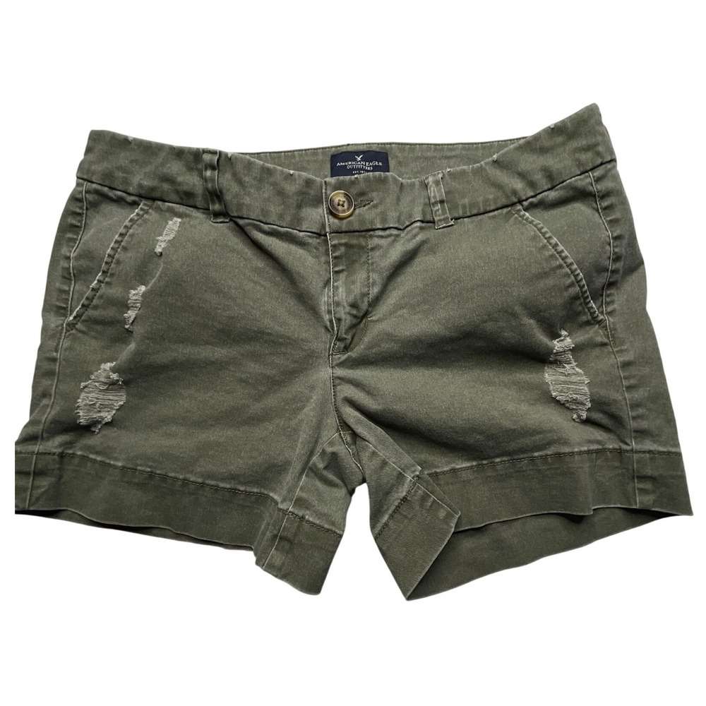 American Eagle Shorts Womens 12 Olive Green Distressed Stretch Midi Festival Y2K